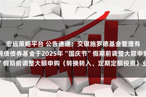 宏远策略平台 公告速递：交银施罗德基金管理有限公司关于交银裕隆纯债债券基金于2025年“国庆节”假期前调整大额申购（转换转入、定期定额投资）业务限额