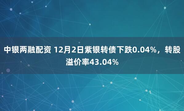 中银两融配资 12月2日紫银转债下跌0.04%,转股溢价率43.04%